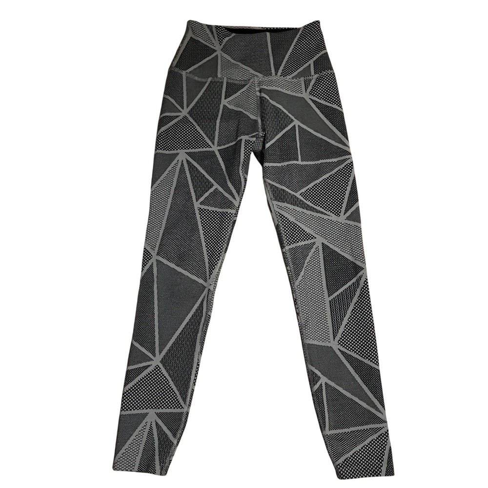 Beyond Yoga Breakout High Waisted Midi Yoga Leggings Gray Geometric Patchwork